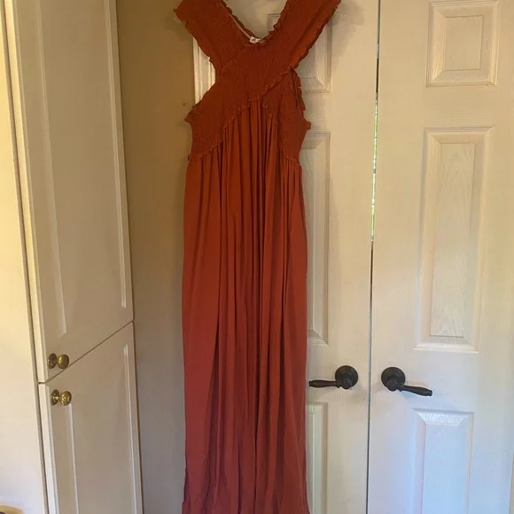 knee length dresses for ladies RUST COLORED LONG DRESS (NEW) – Savvy Seconds Boutique main image 1